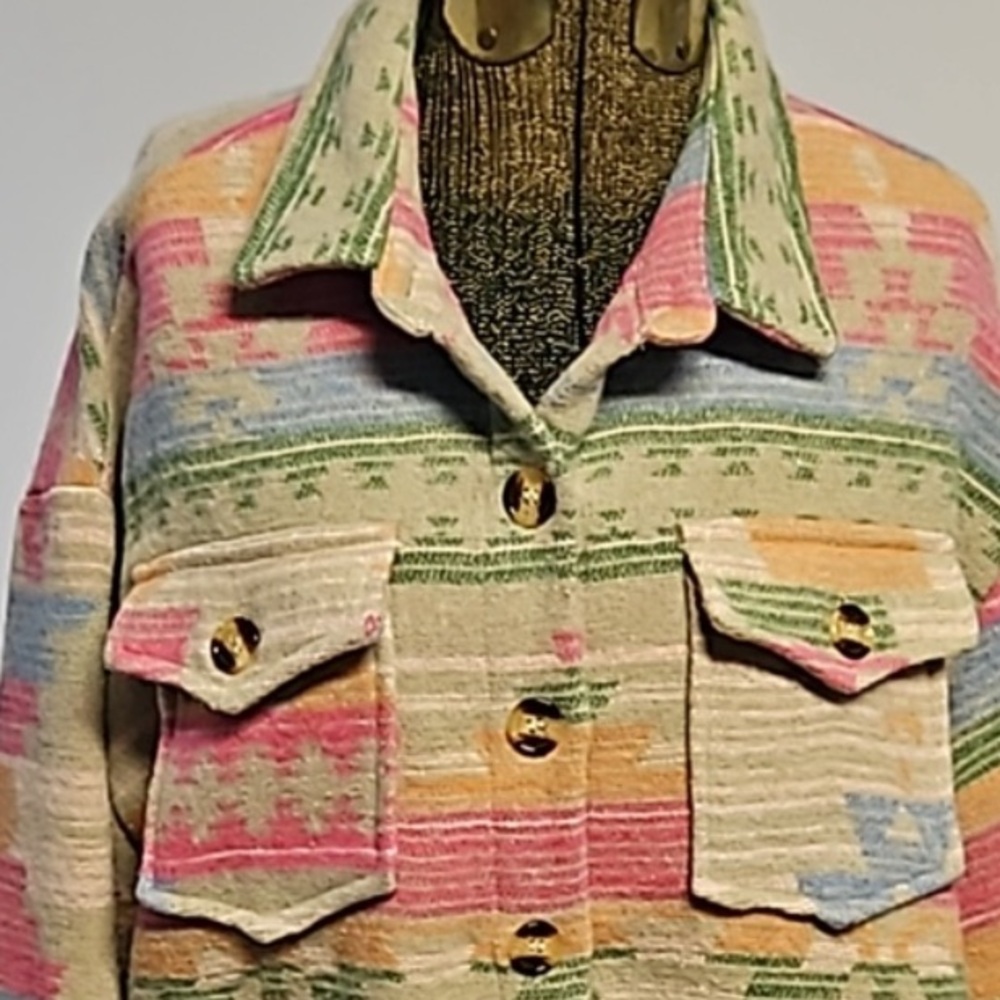 HEAVYWEIGHT MULTICOLOR WESTERN AZTEC JACKET SHACKET - Picture 4 of 6